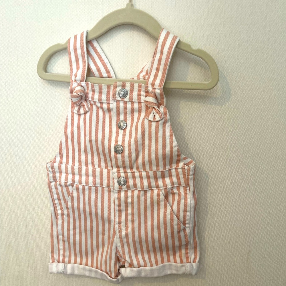 7 for all Mankind blush striped overall shorts